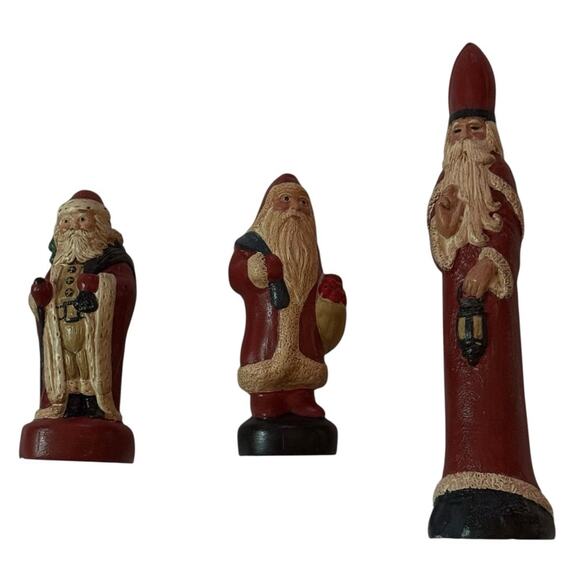 VTG Santa Claus Folk Art Christmas Painted Resin Figurine Group 1993 Holiday - Picture 1 of 8